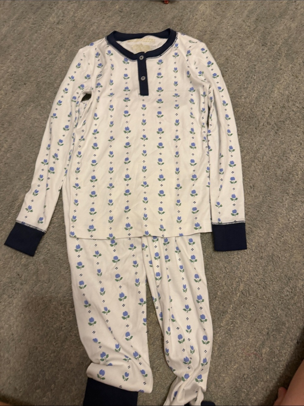Beaufort Bonnet Kids Long Sleeve Floral Pajama Set - White & Navy